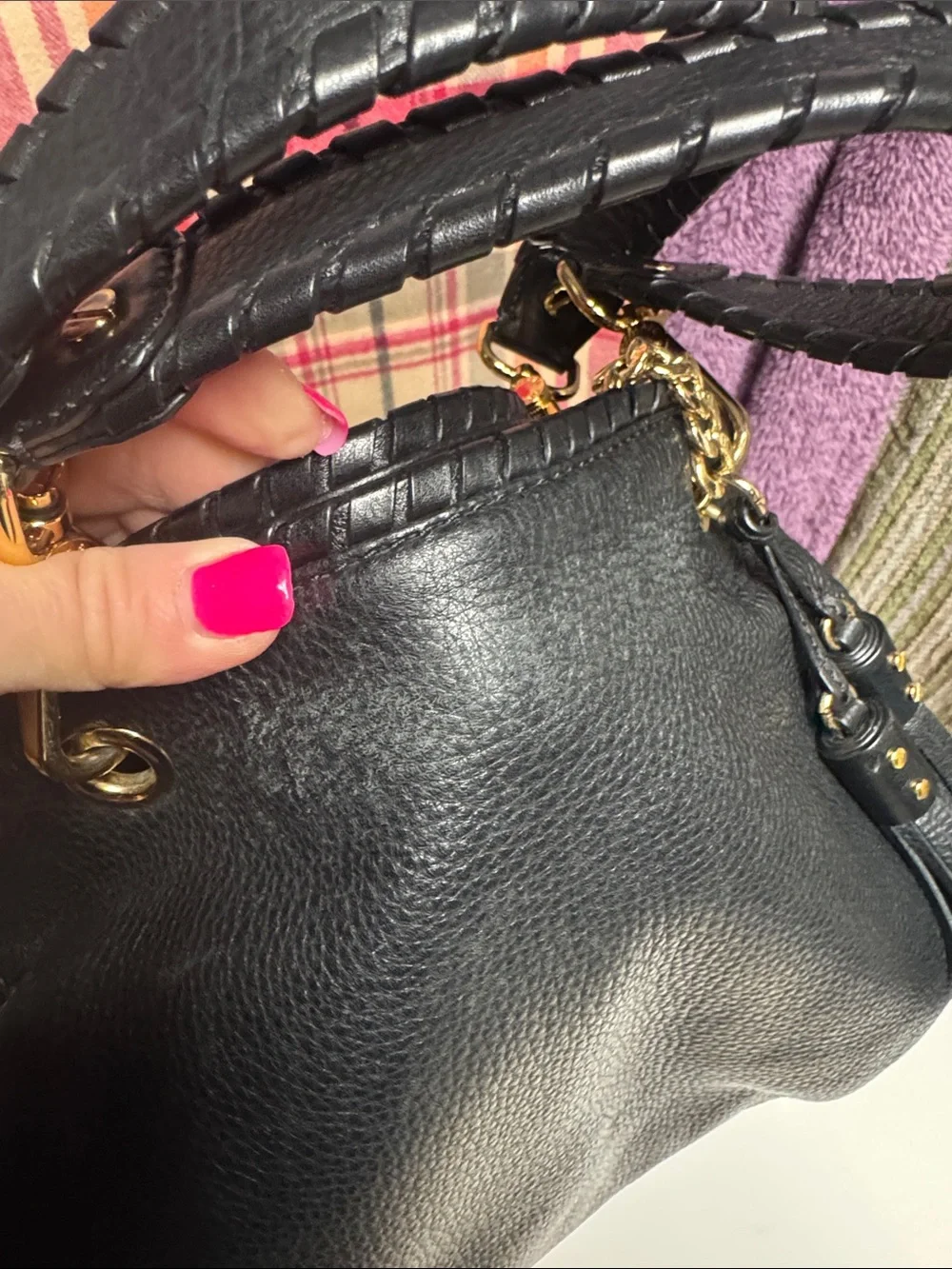 Michael Kors Black Leather Tassel Satchel Handbag